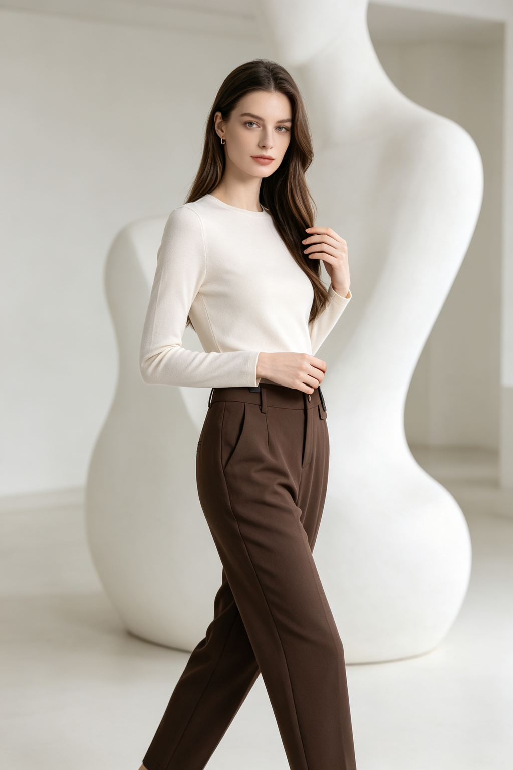 High-waisted Trousers in Brown (Size XL)