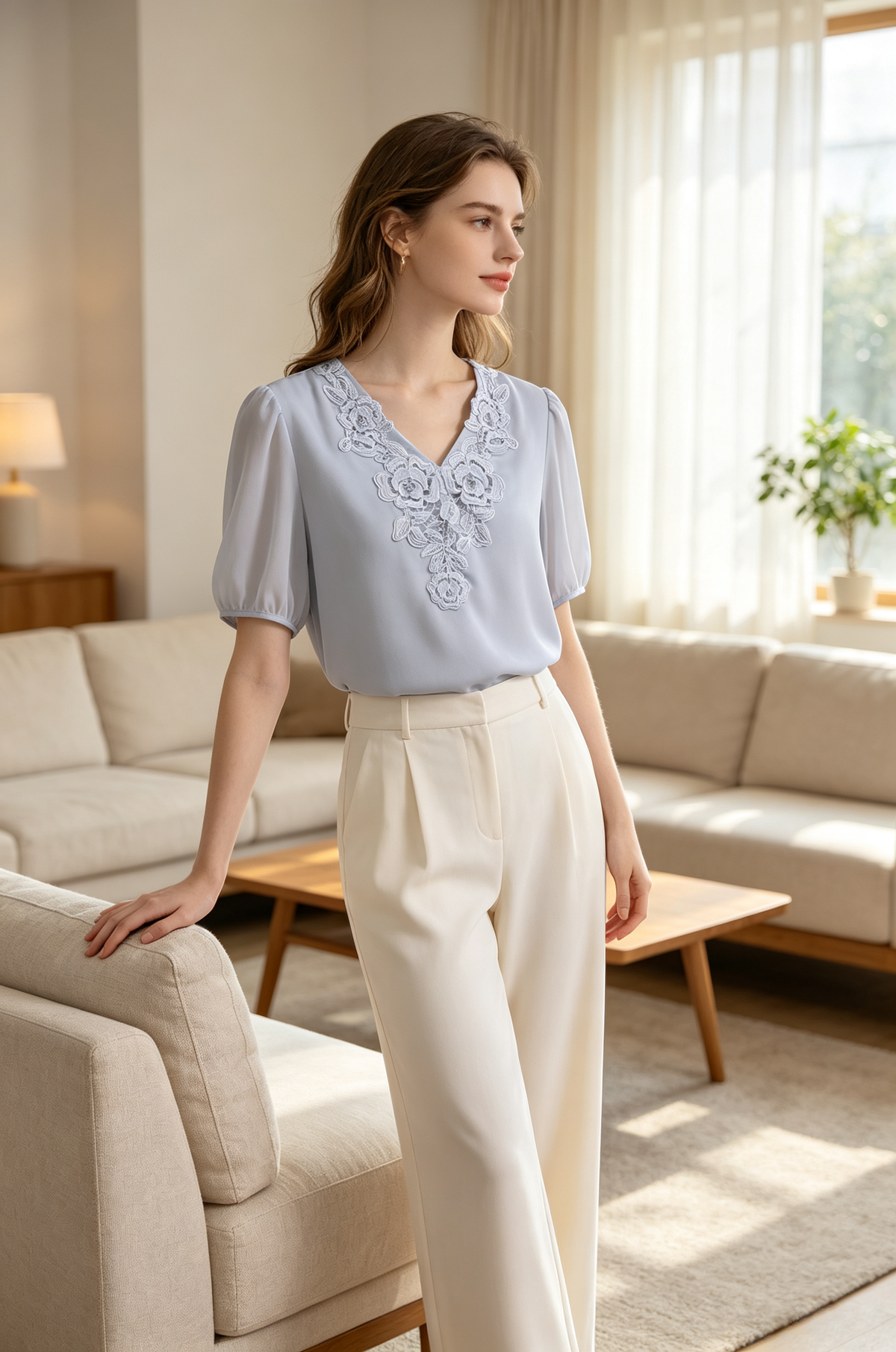 Elegant Baby Blue Blouse (L size)