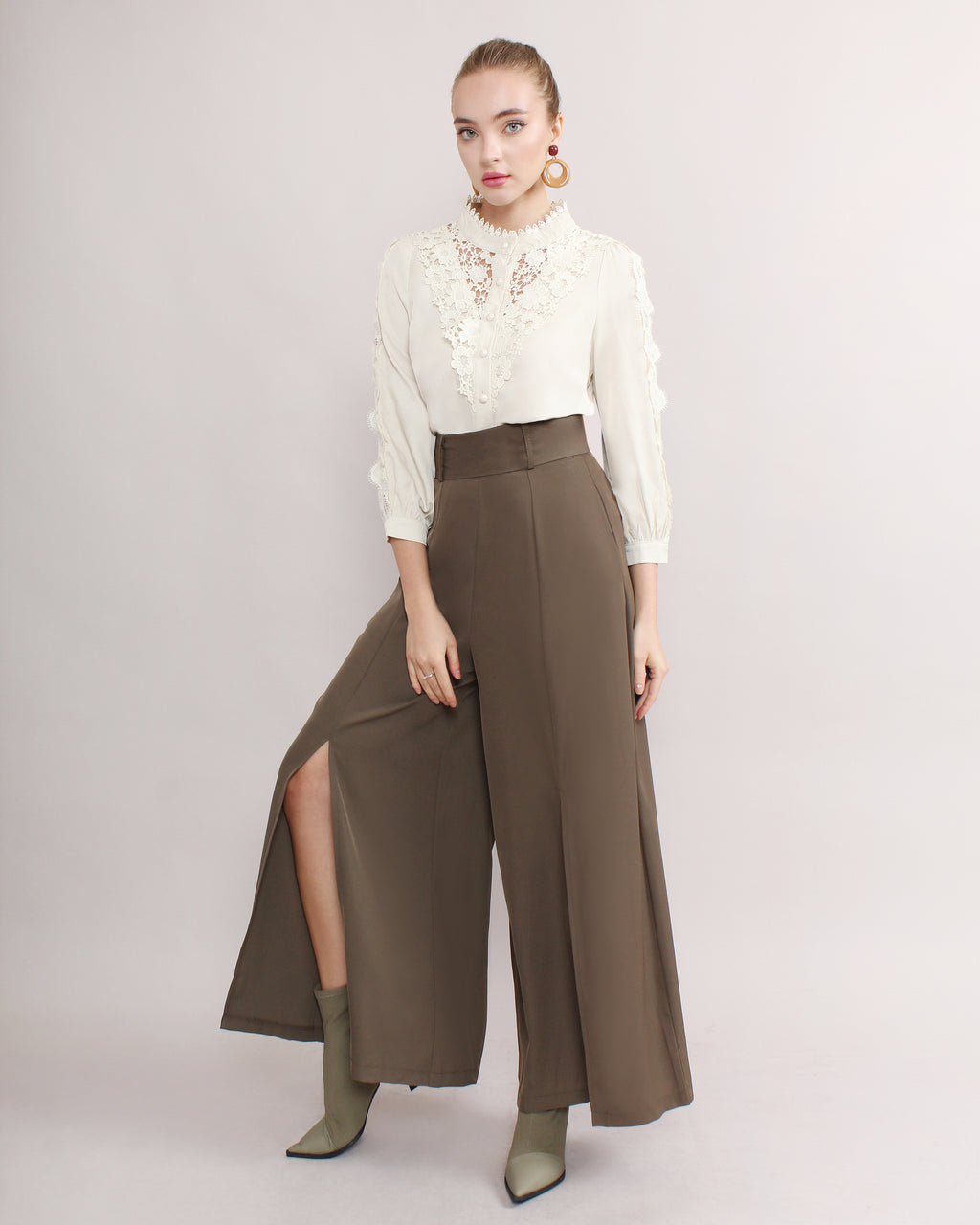 Front Slit Wide Leg Pants