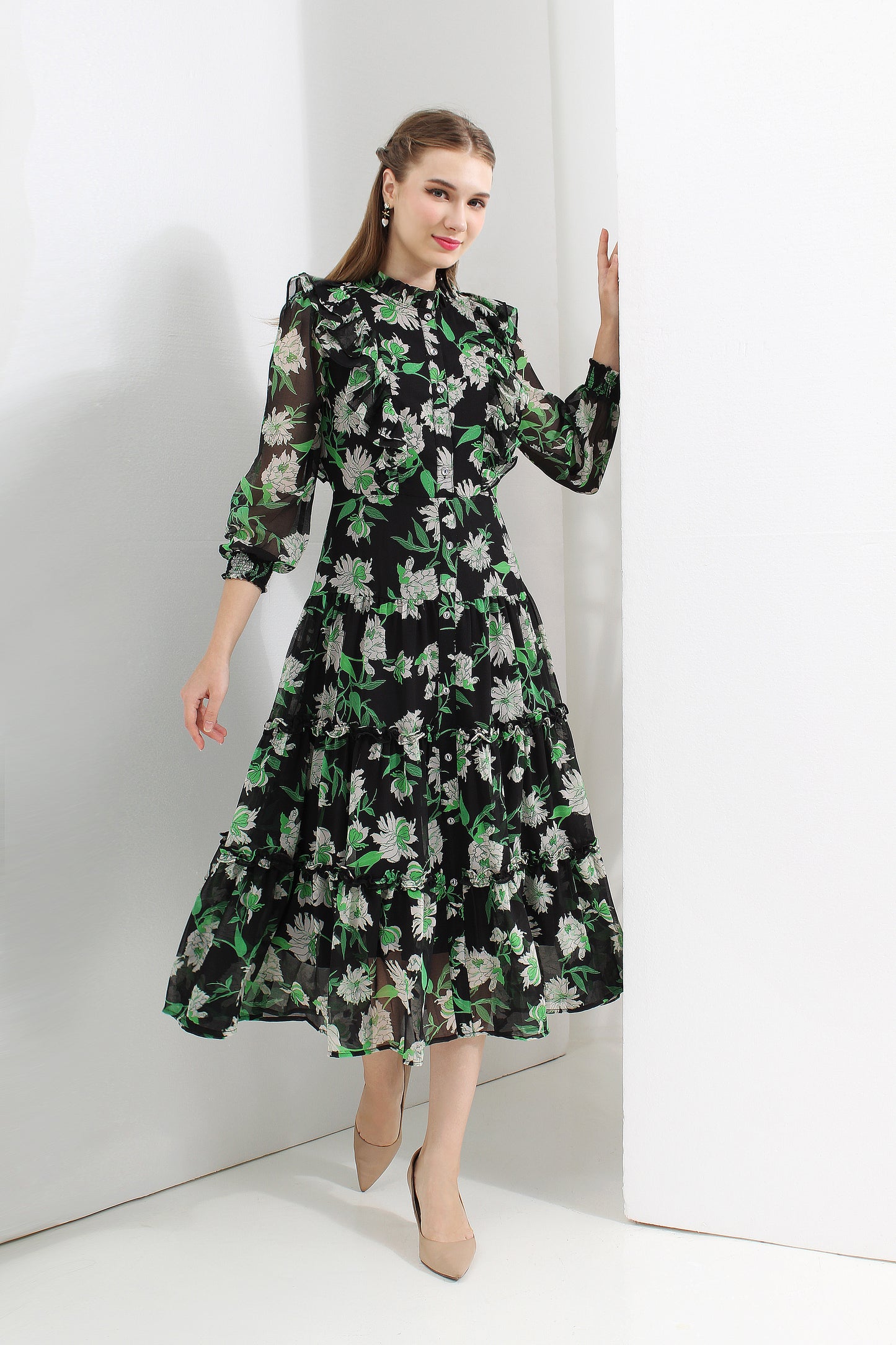 Atlanteia Floral Chiffon Dress