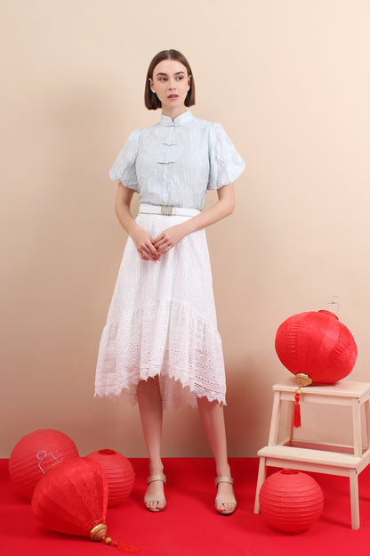 Celeste Petal-Sleeve Mandarin Top