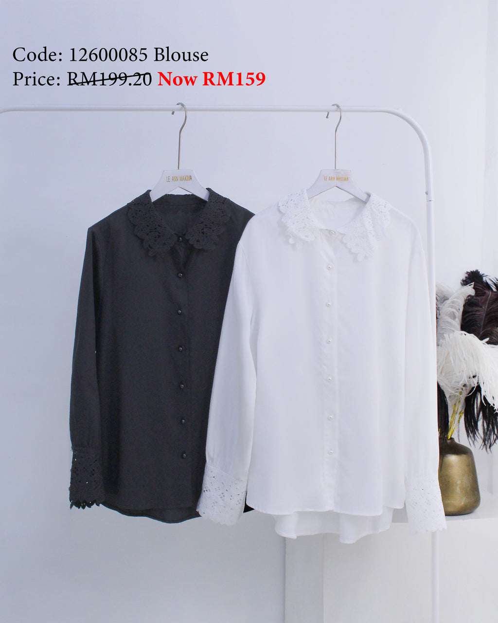 Lace Buttoned Shirt in White & Black (L size)