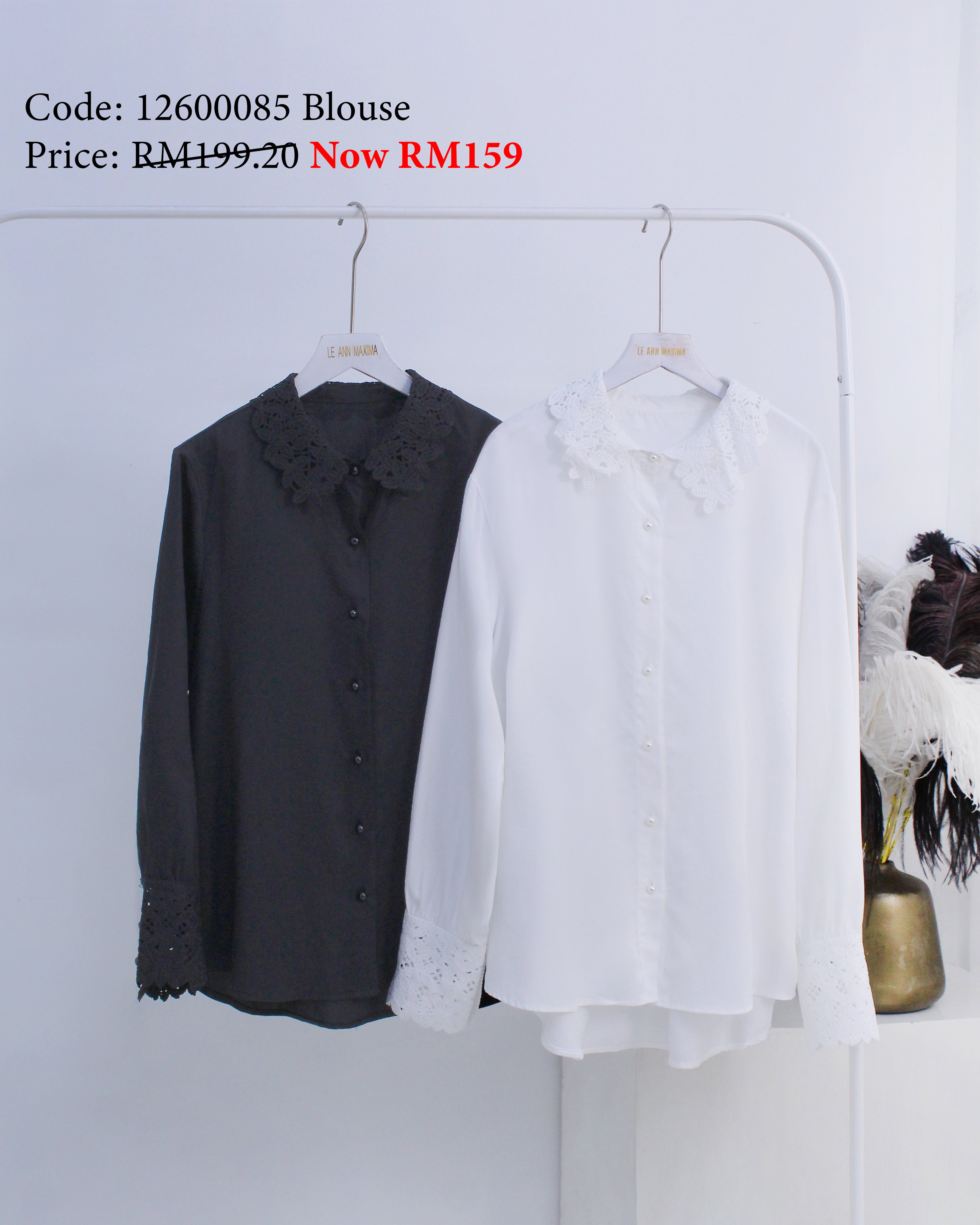 Lace Buttoned Shirt in White & Black (L size)
