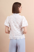 Scalloped Lace Puff Sleeve Top