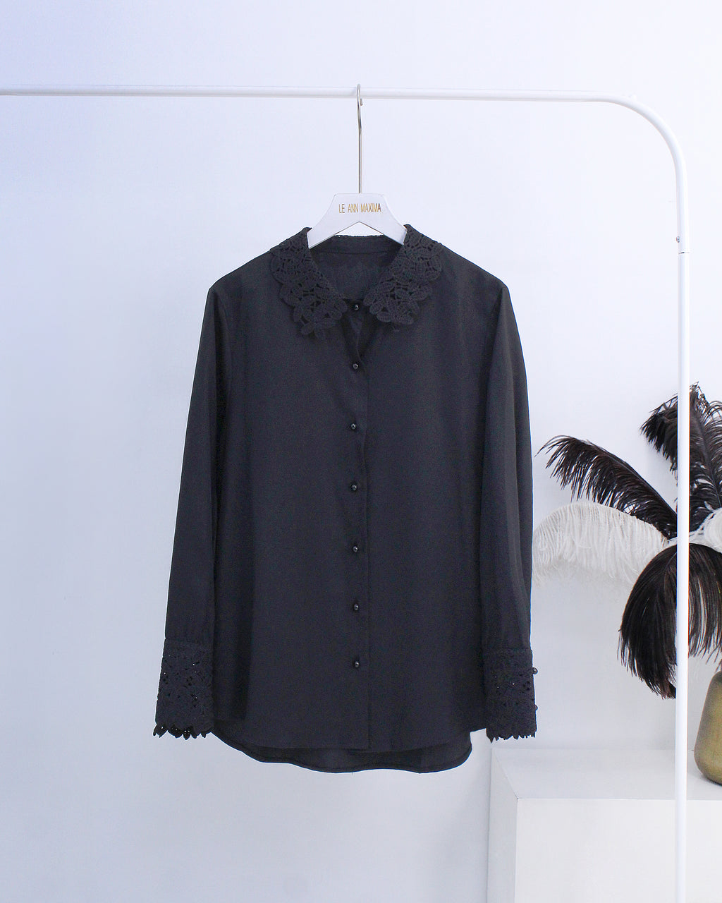 Lace Buttoned Shirt in White & Black (L size)