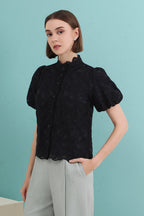 Scalloped Lace Puff Sleeve Top