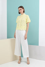 Scalloped Lace Puff Sleeve Top