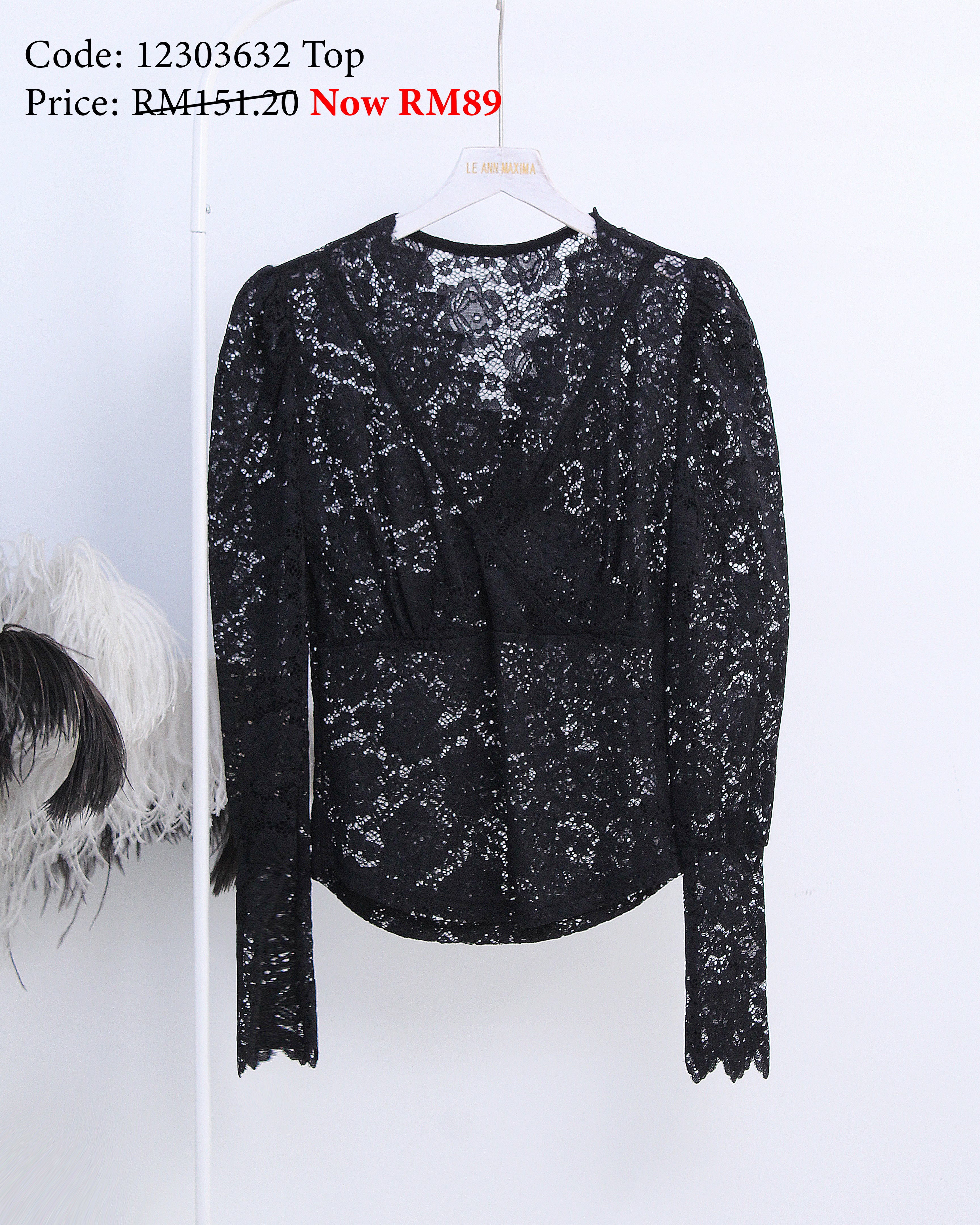 Nelly Lace Blouse in Black (M size)