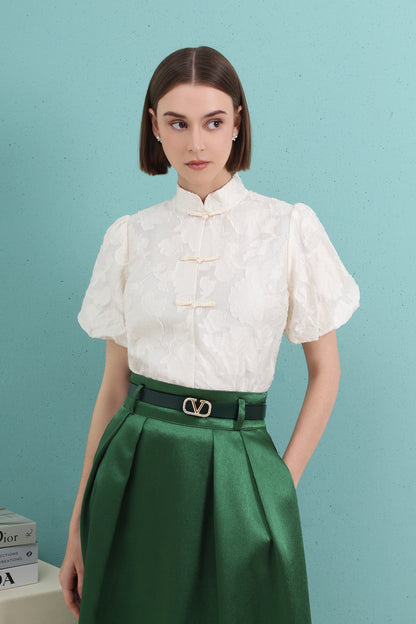 Celeste Petal-Sleeve Mandarin Top