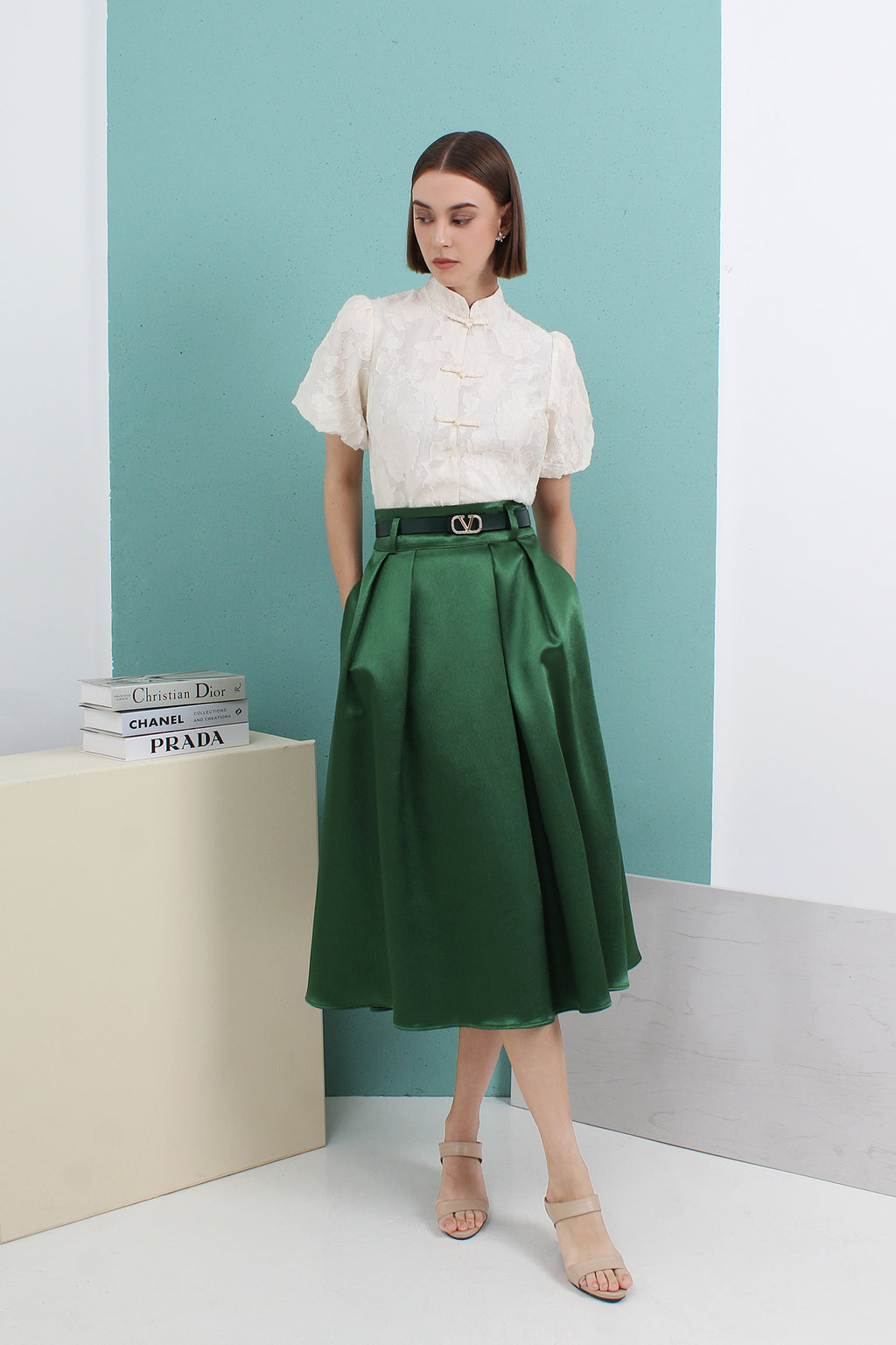 Celeste Petal-Sleeve Mandarin Top