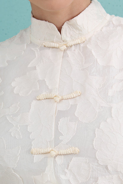 Celeste Petal-Sleeve Mandarin Top