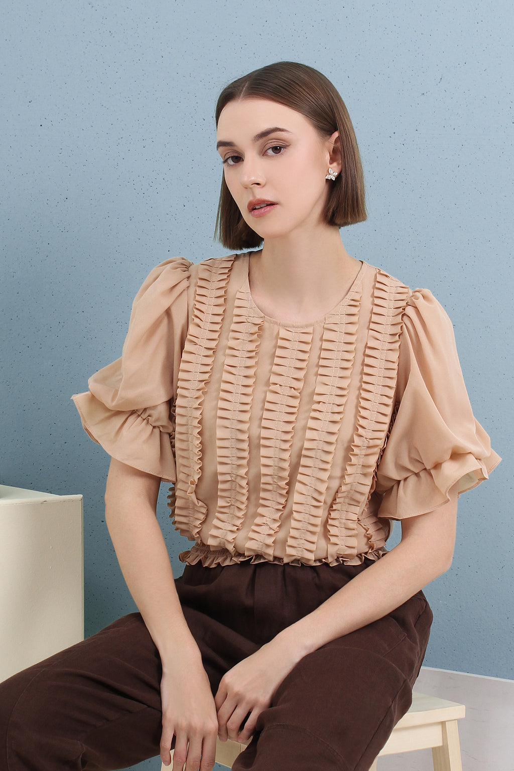 Elena Ruffle Front Top