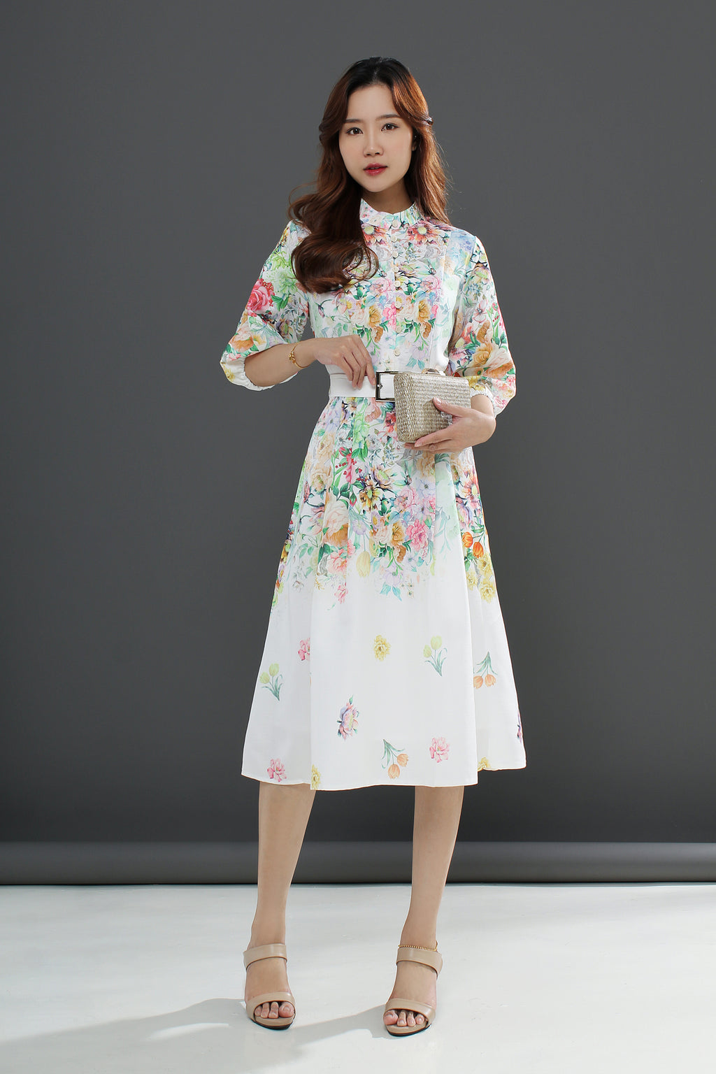 Floral Flare Belted Midi Dress