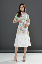 Floral Flare Belted Midi Dress
