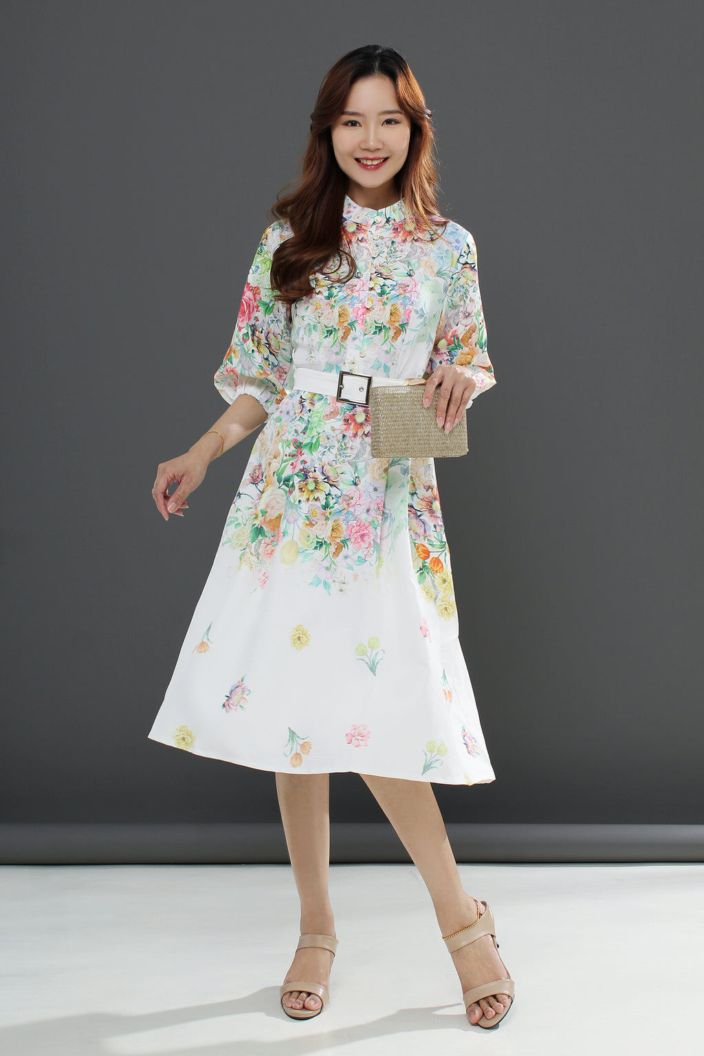 Floral Flare Belted Midi Dress