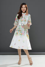 Floral Flare Belted Midi Dress