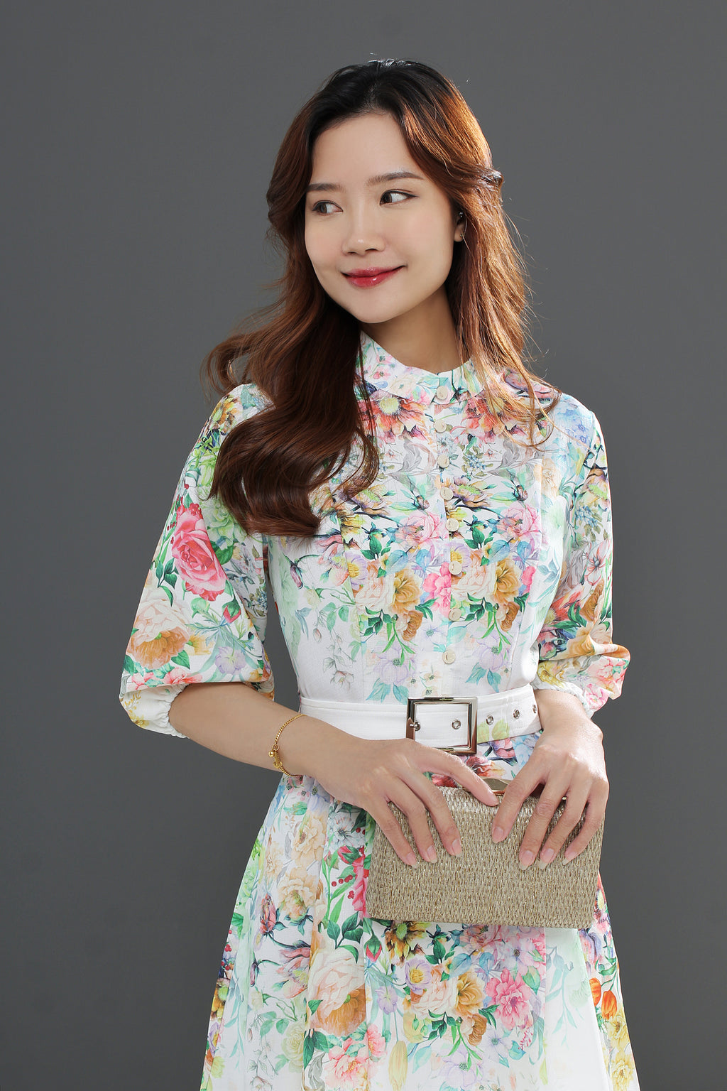 Floral Flare Belted Midi Dress