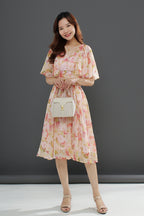 Floral Chiffon Flare Midi Dress