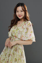 Floral Chiffon Flare Midi Dress