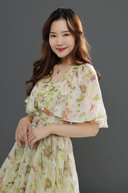 Liora Floral Maxi Dress Slim elegant Vintage Beach Ladies Dress