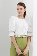 Cotton Lace Ruffle Blouse [Last Piece Left]