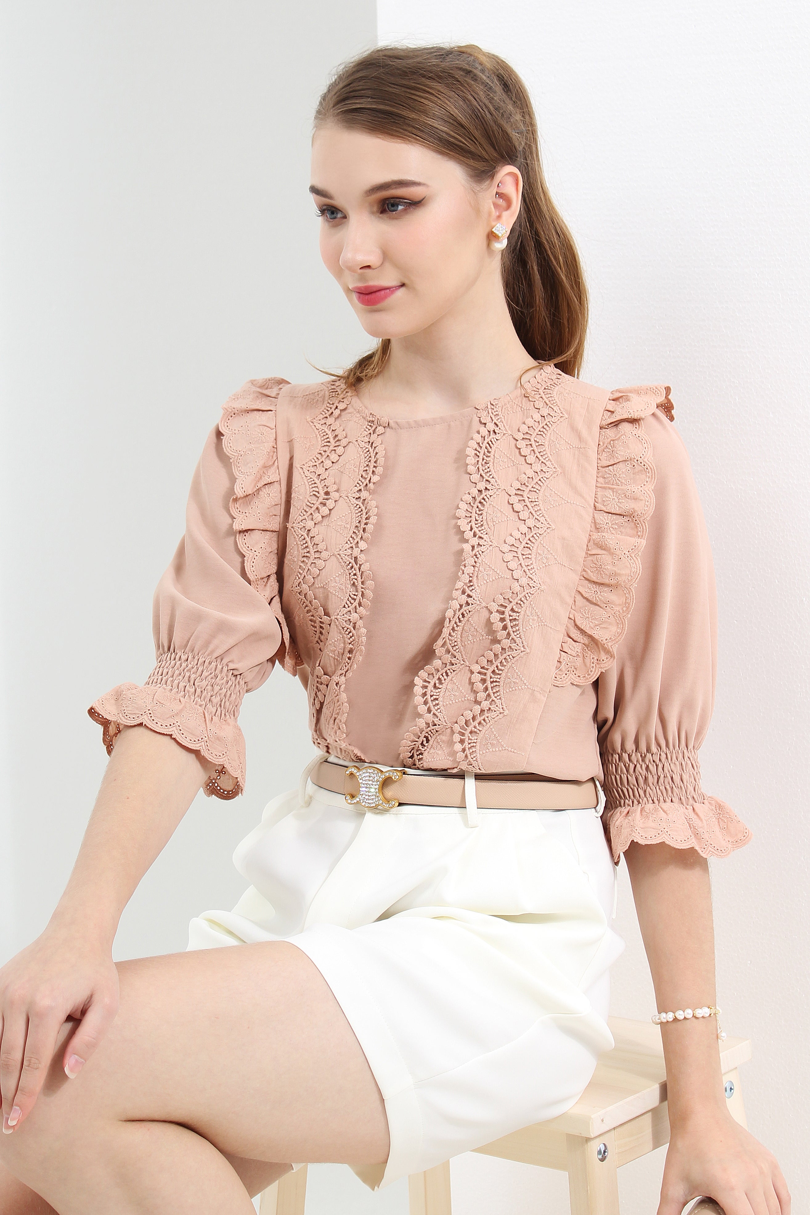 Cotton Lace Ruffle Blouse [Last Piece Left]