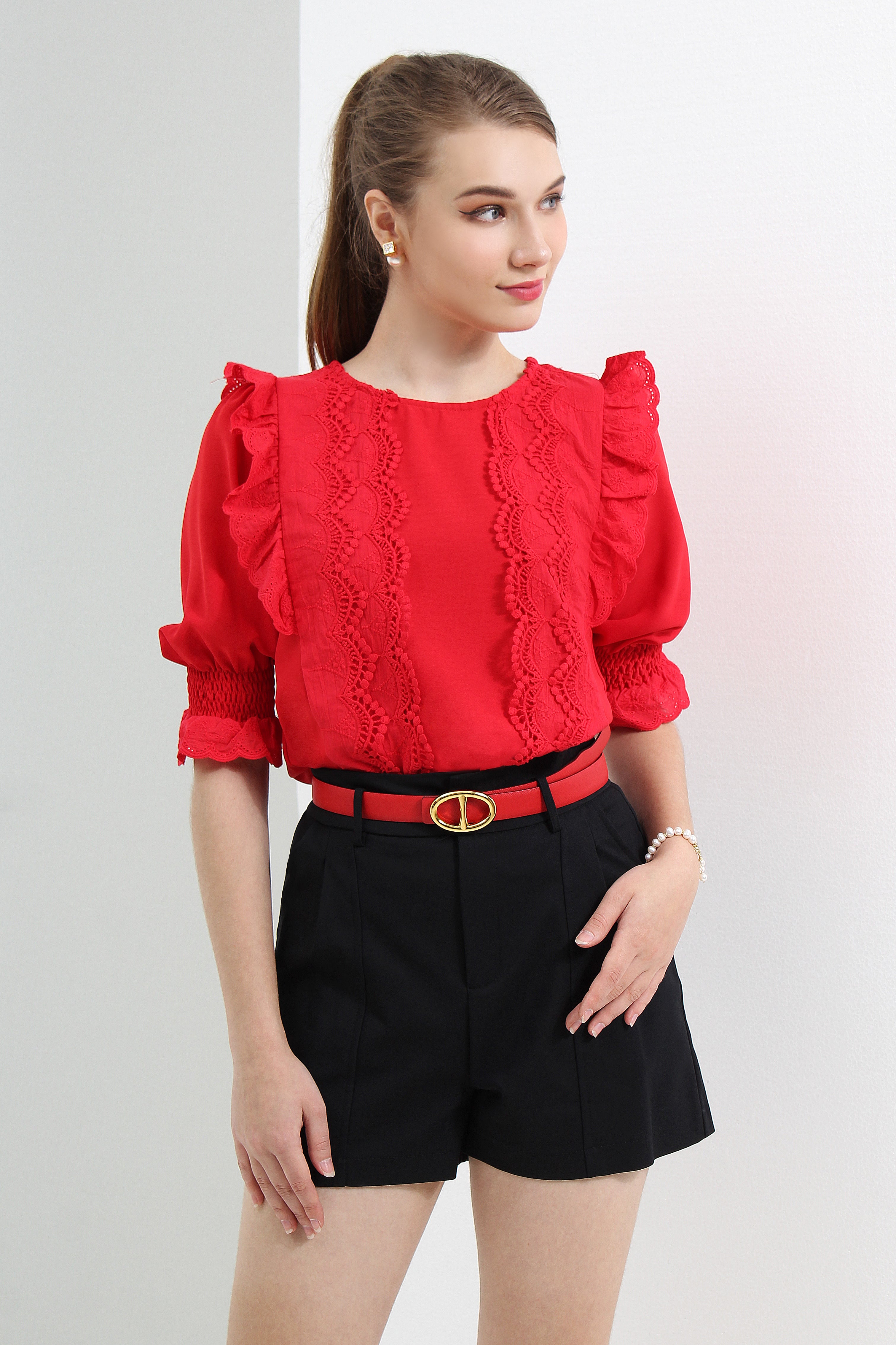 Cotton Lace Ruffle Blouse [Last Piece Left]