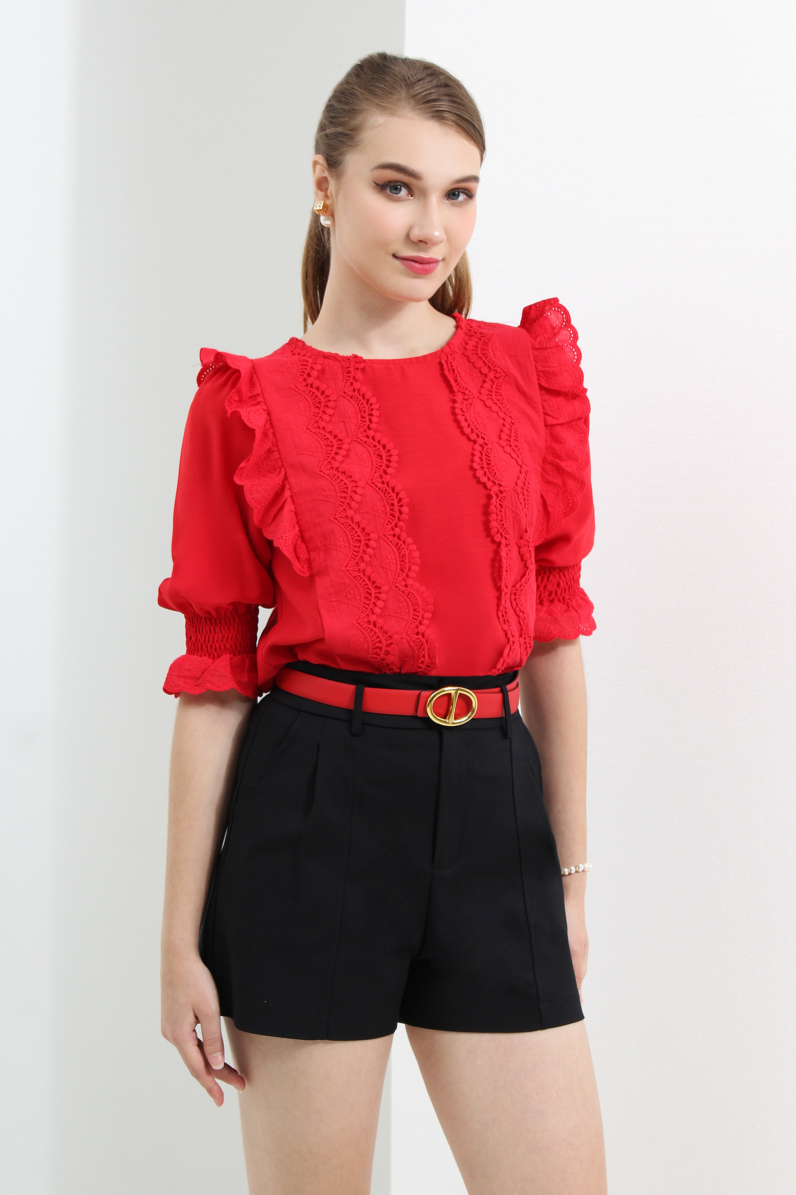 Cotton Lace Ruffle Blouse [Last Piece Left]