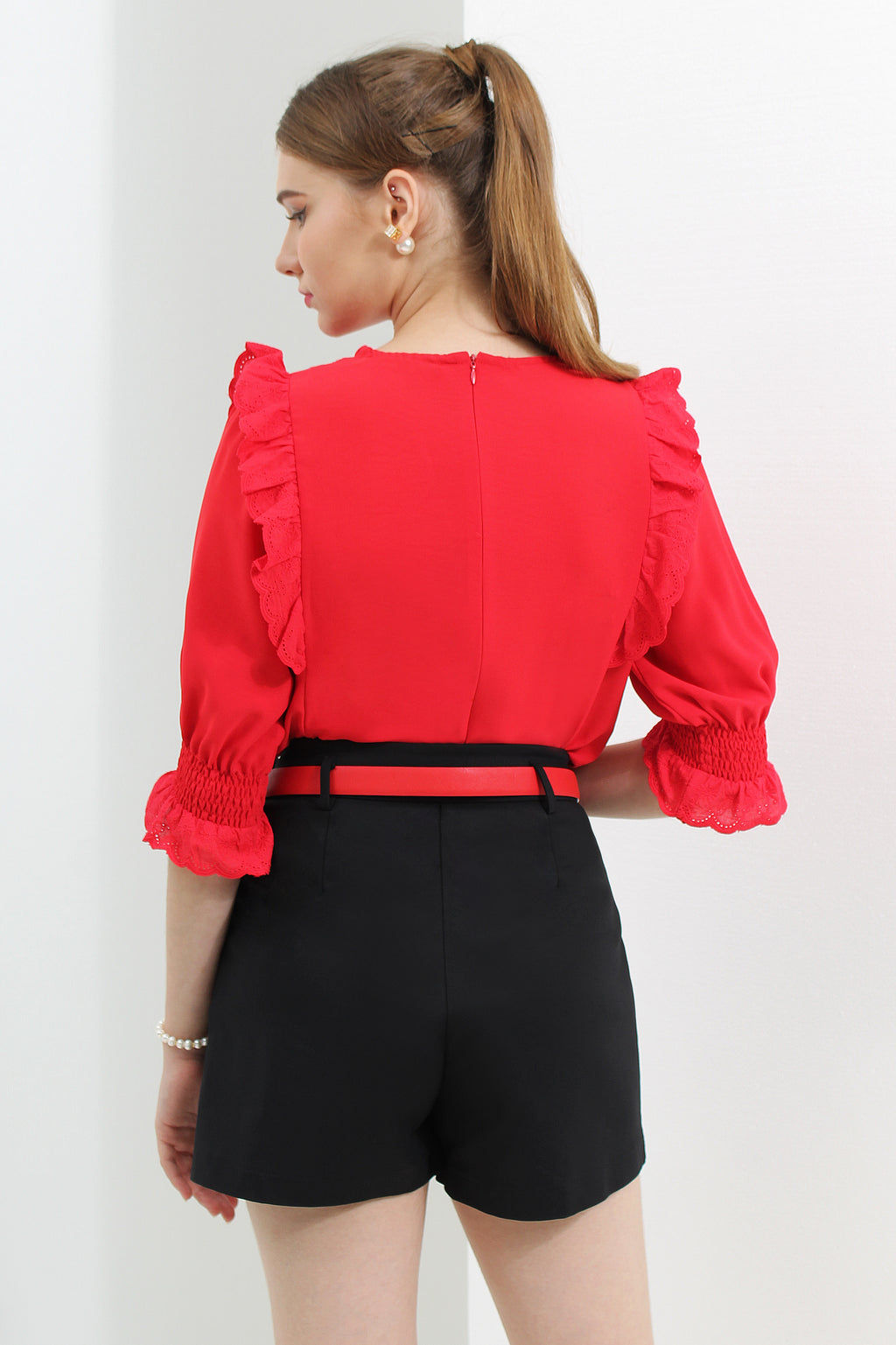 Cotton Lace Ruffle Blouse [Last Piece Left]