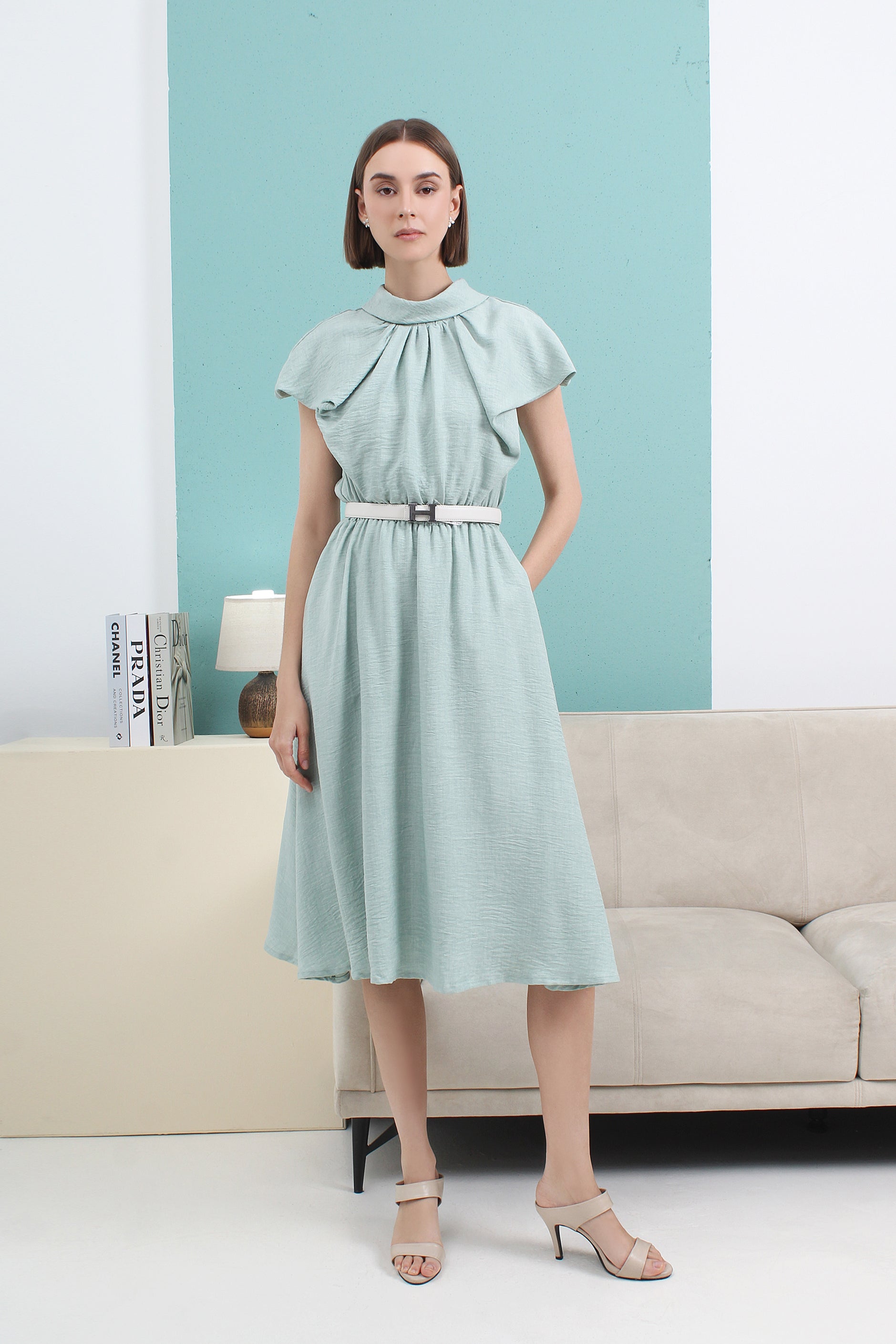 Serene Petal Cape Midi Dress