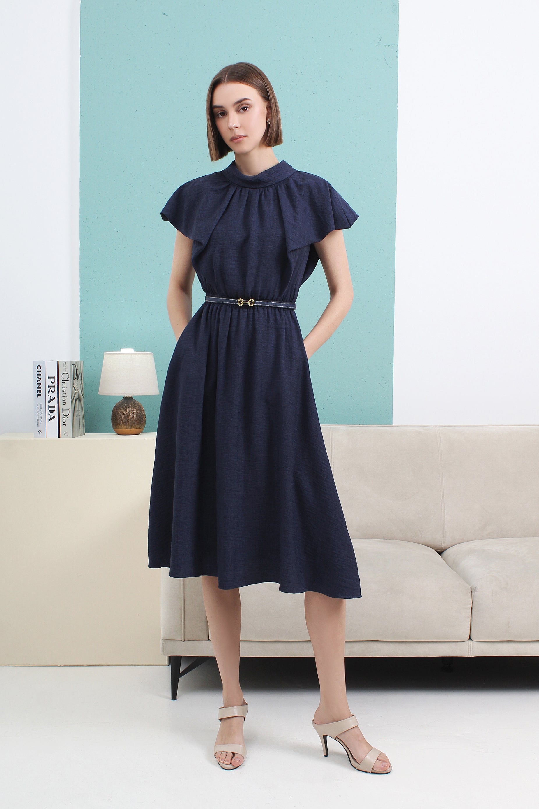 Serene Petal Cape Midi Dress