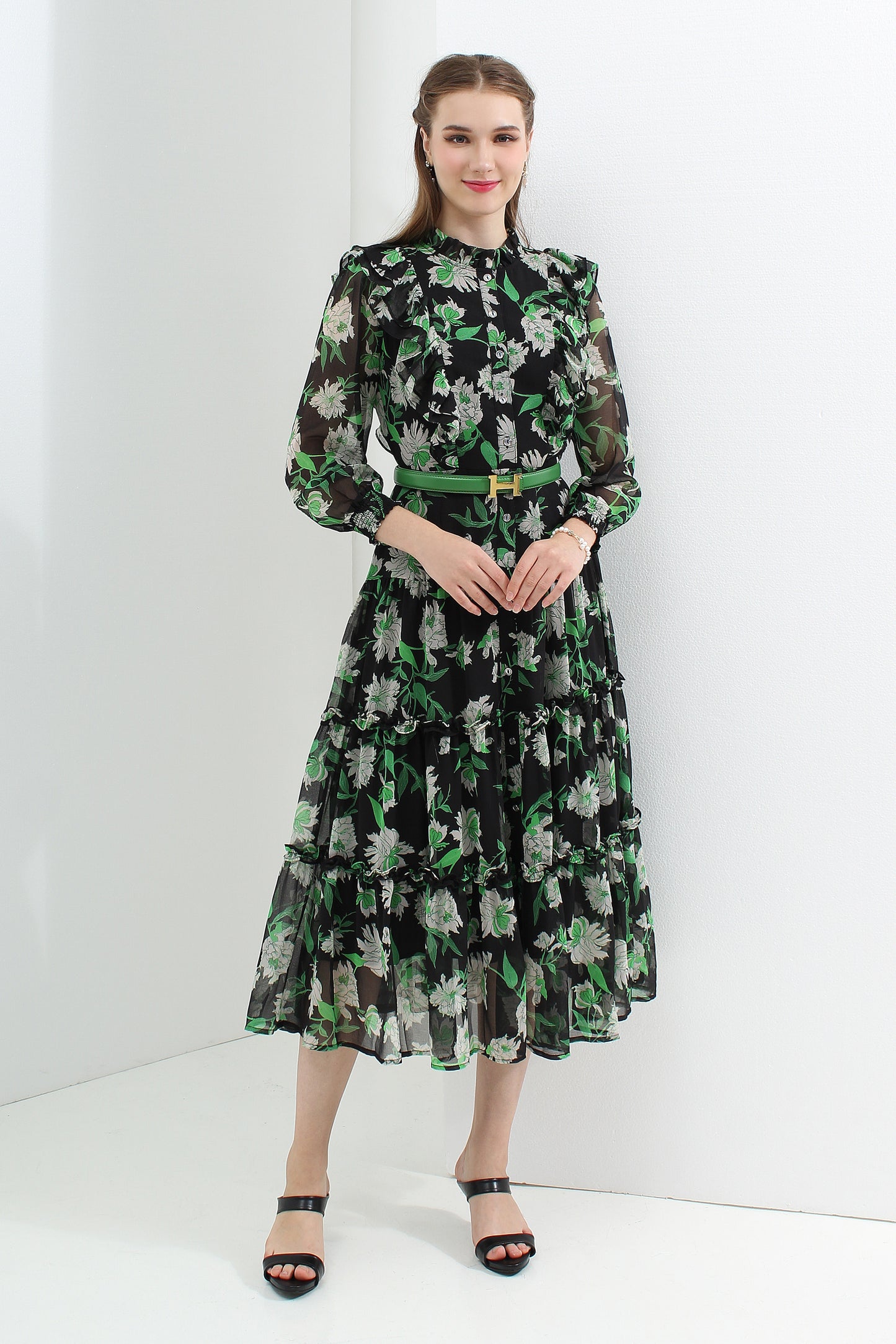 Atlanteia Floral Chiffon Dress