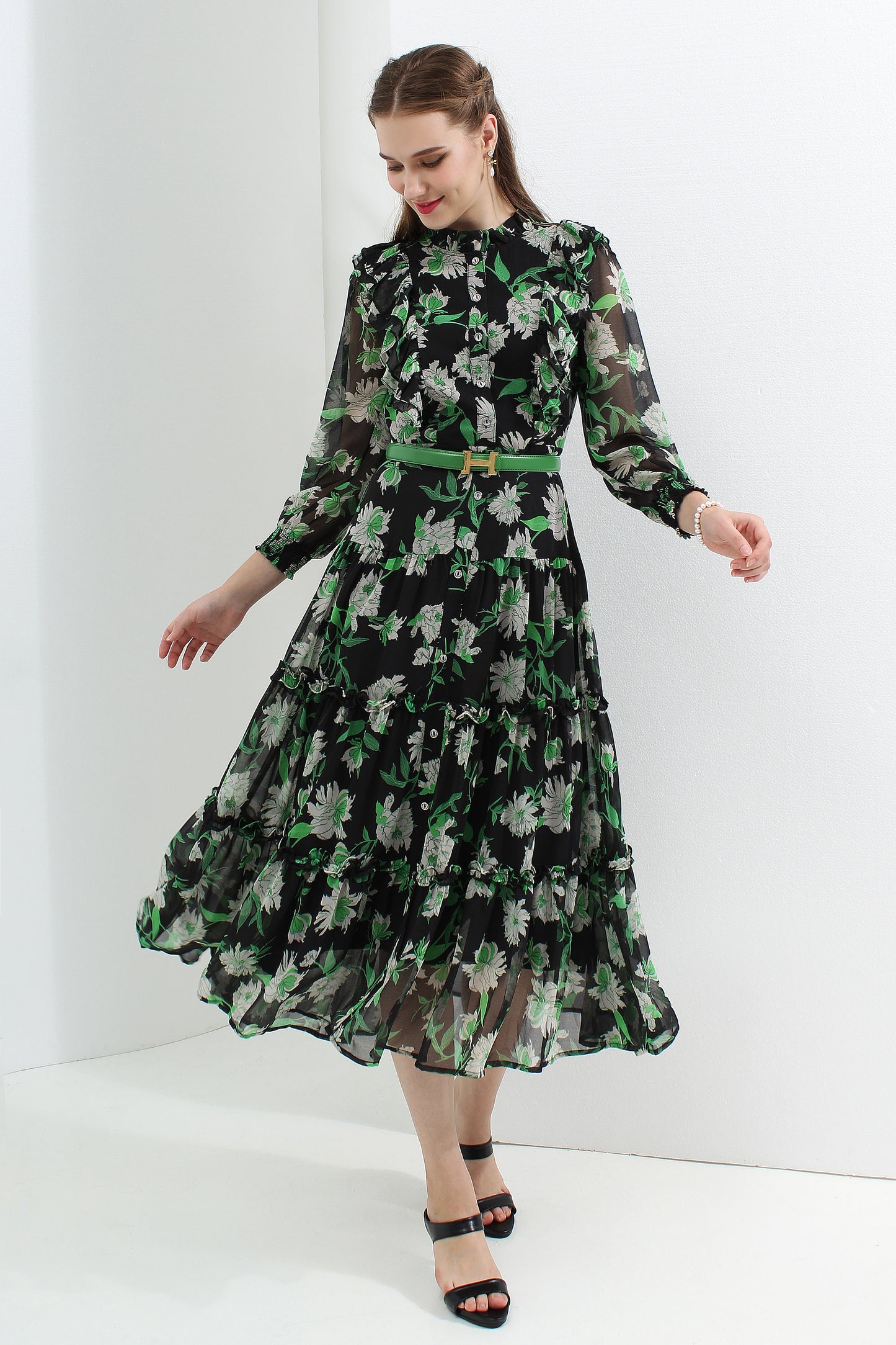 Atlanteia Floral Chiffon Dress