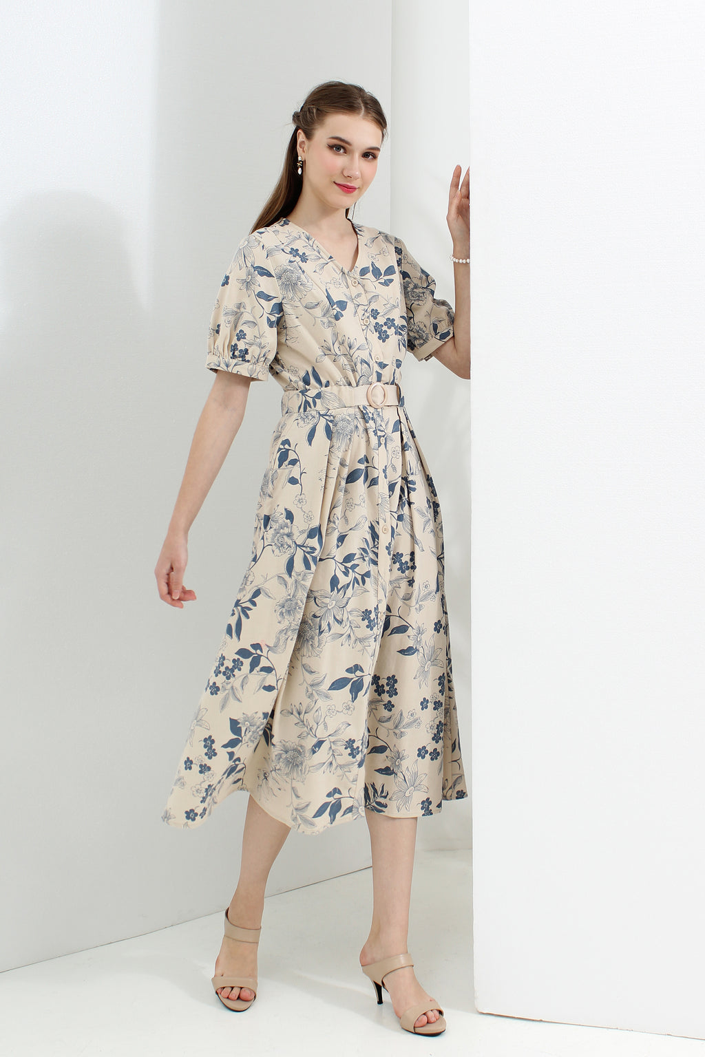 Floral Belted Button Down Midi Dress