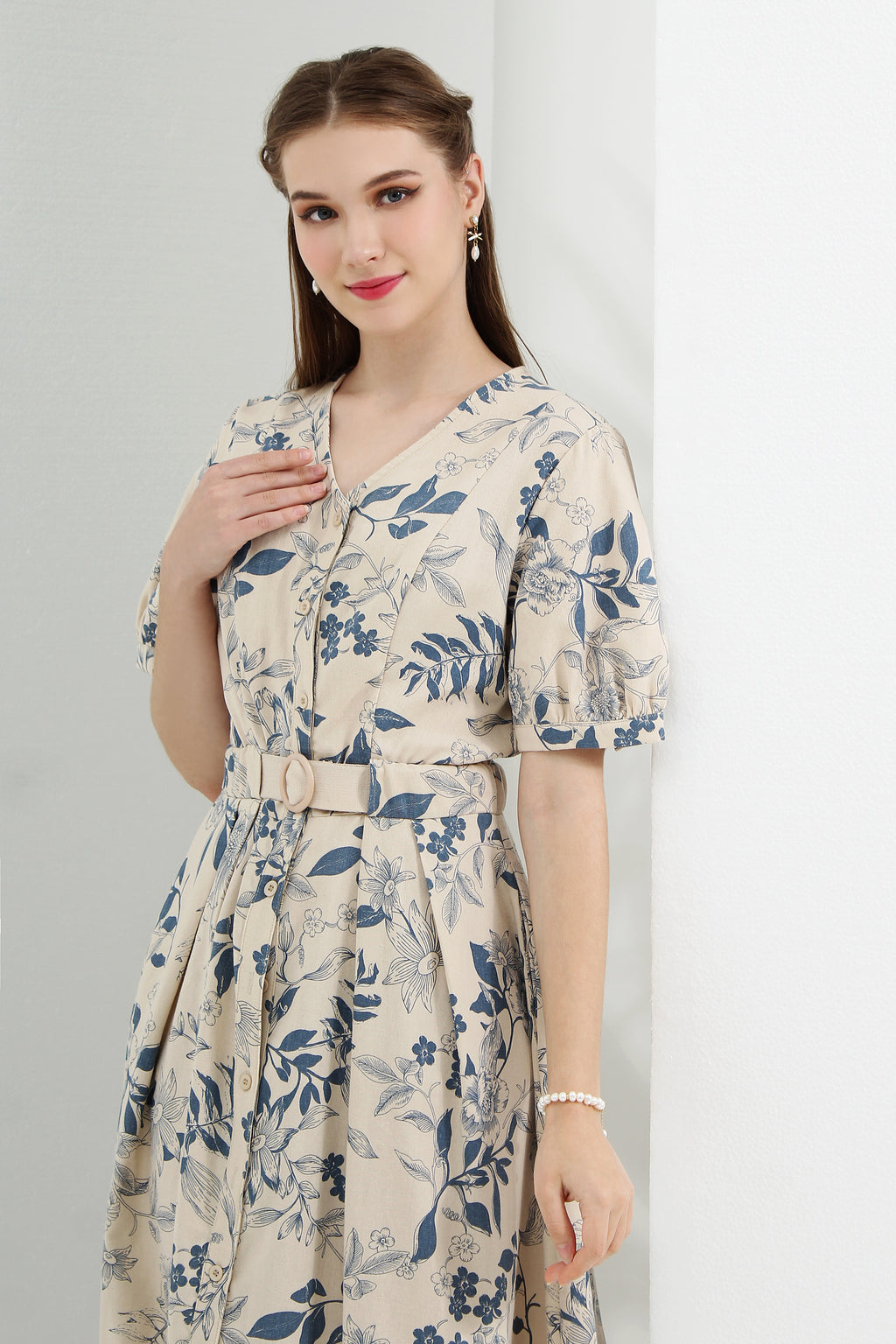Floral Belted Button Down Midi Dress