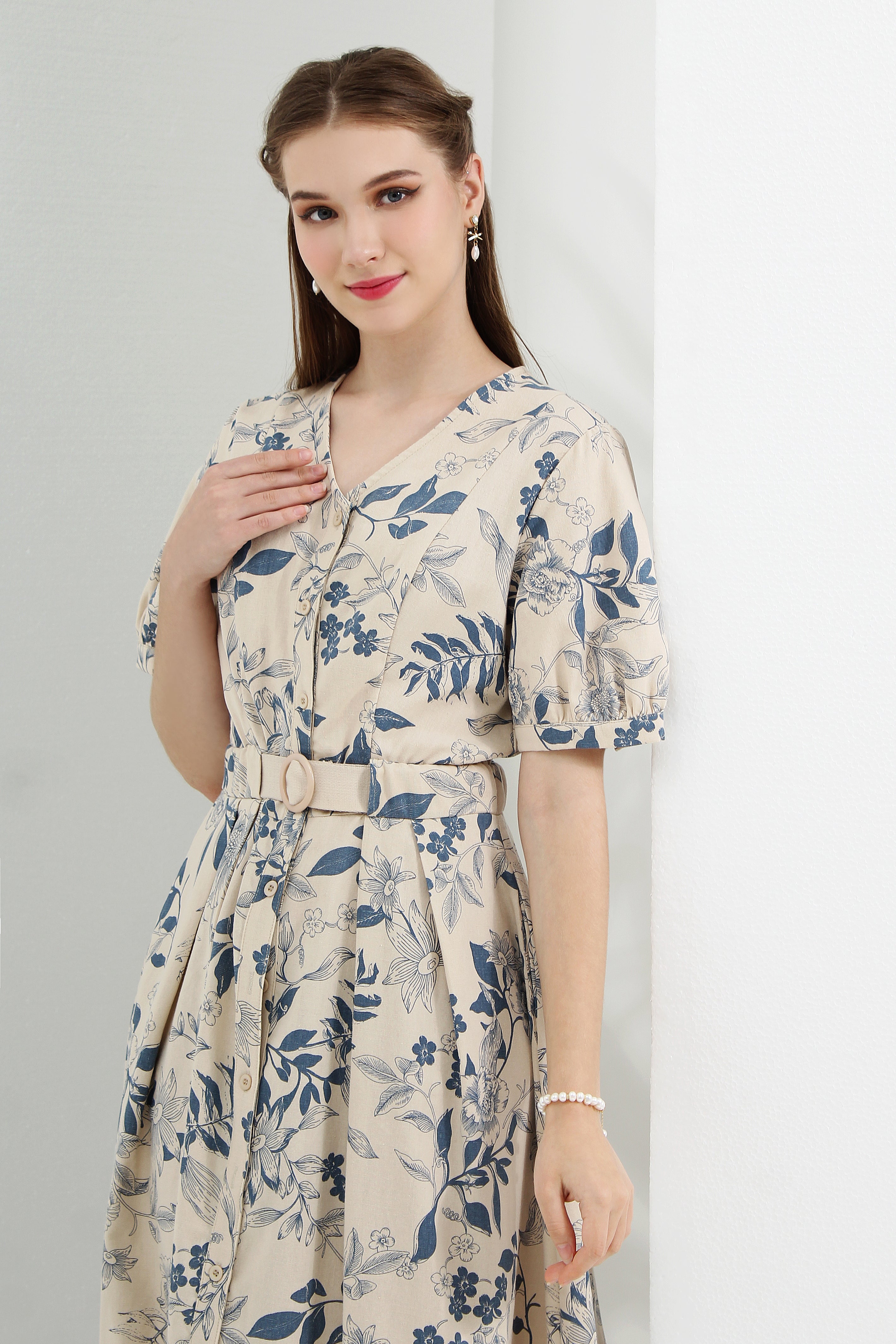 Floral Belted Button Down Midi Dress