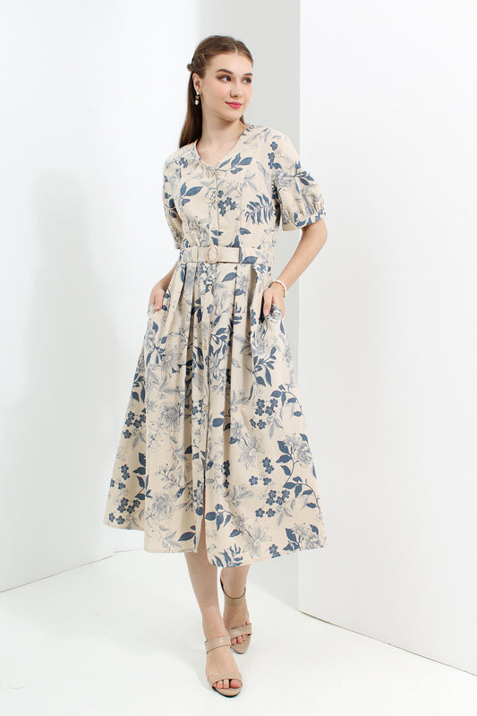 Floral Belted Button Down Midi Dress