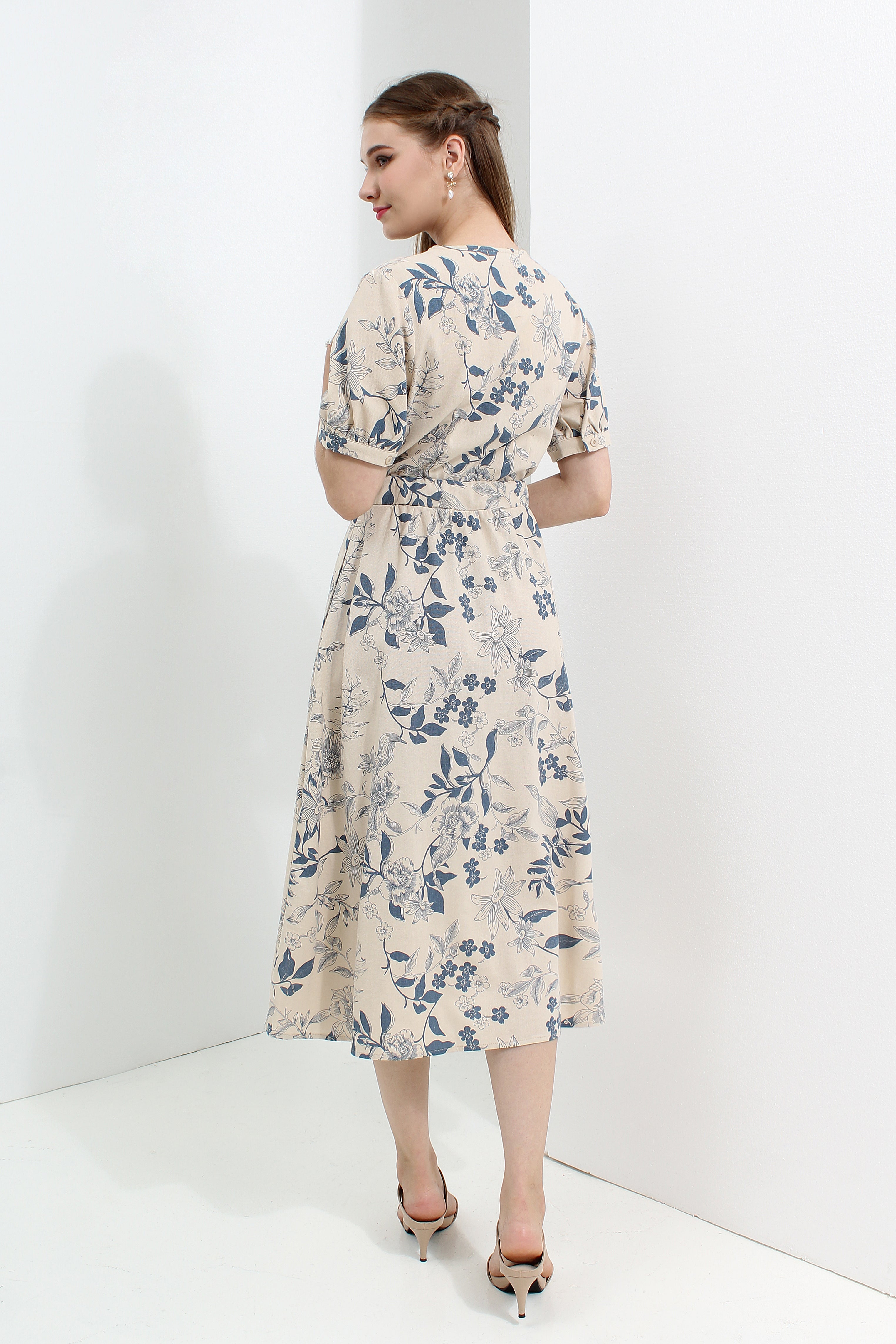 Floral Belted Button Down Midi Dress
