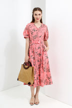 Floral Belted Button Down Midi Dress