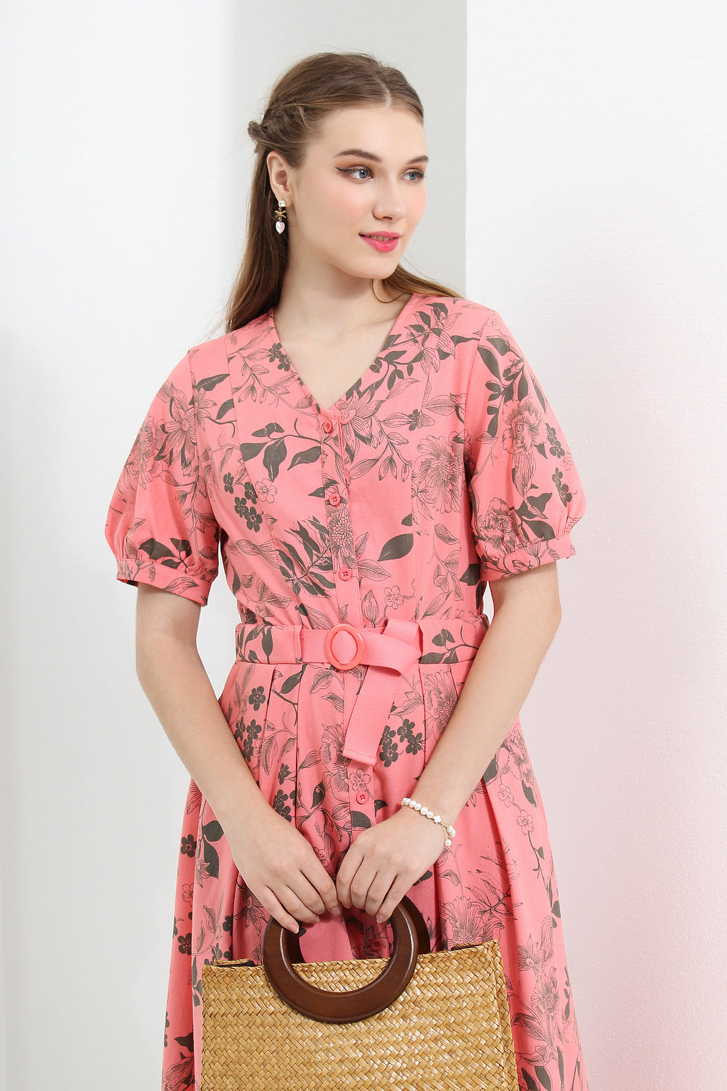 Floral Belted Button Down Midi Dress