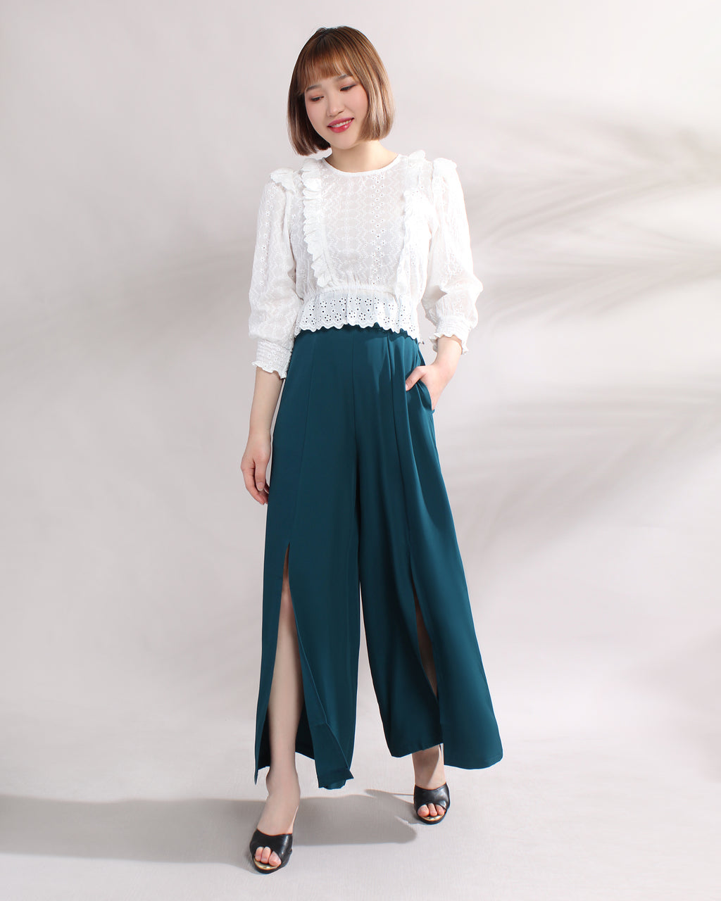 Front Slit Wide Leg Pants