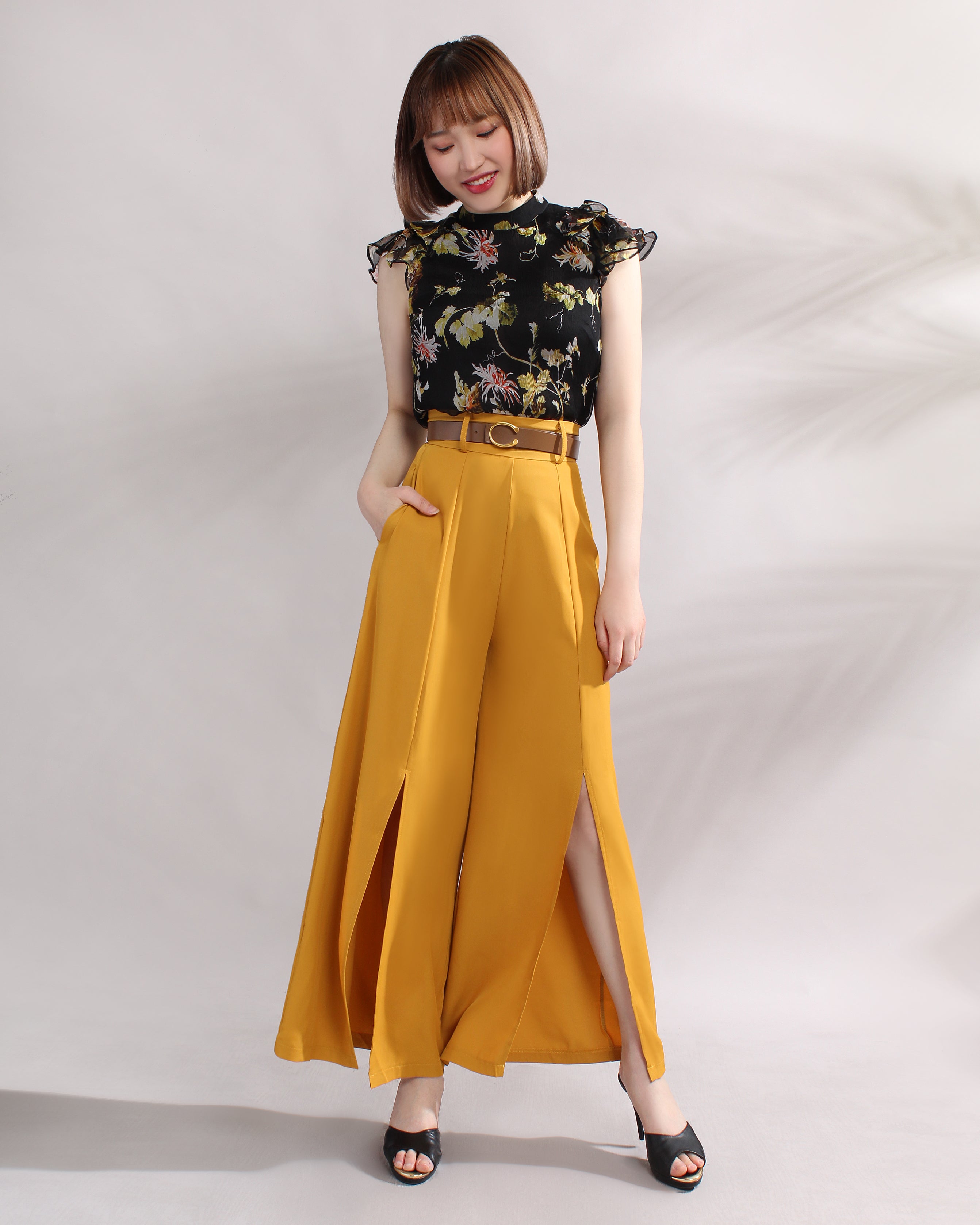 Front Slit Wide Leg Pants