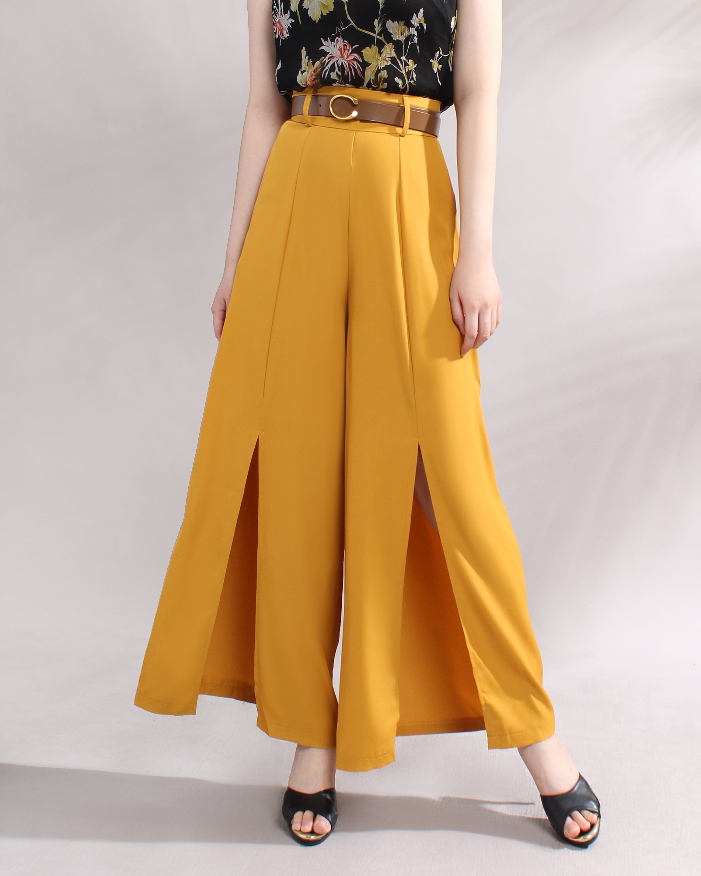 Front Slit Wide Leg Pants