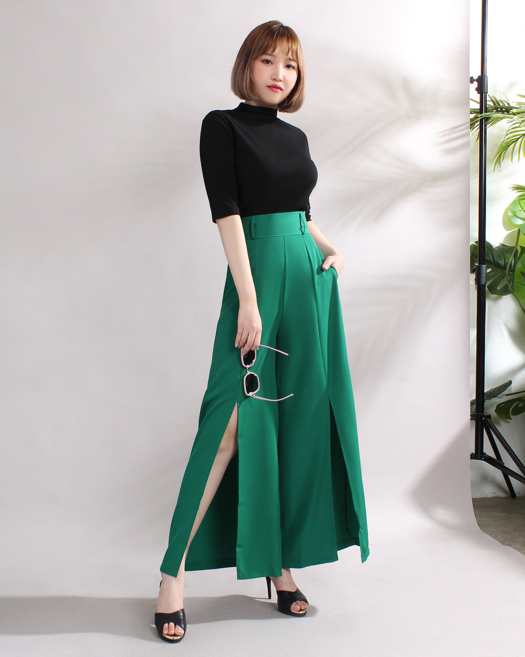 Front Slit Wide Leg Pants