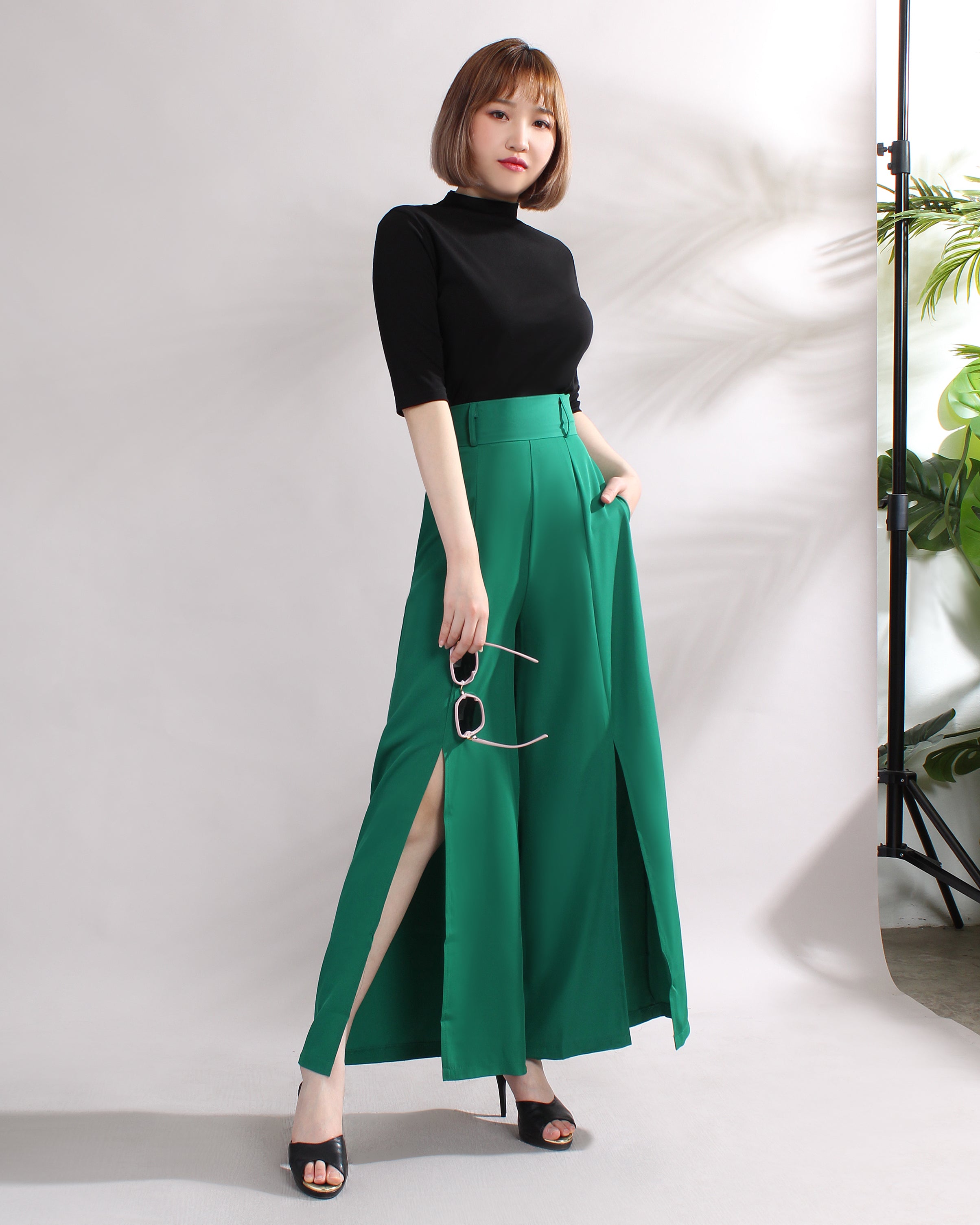 Front Slit Wide Leg Pants