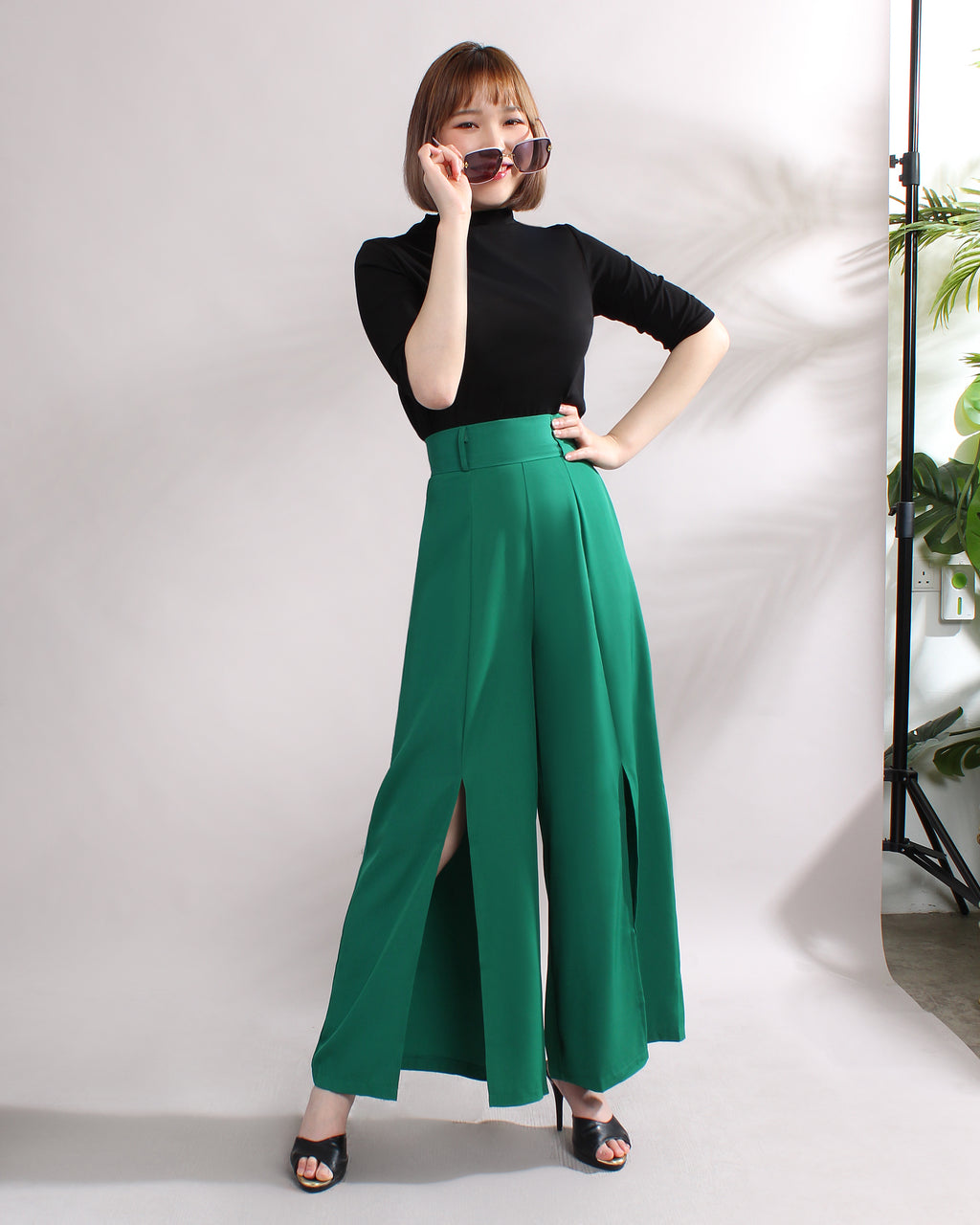 Front Slit Wide Leg Pants