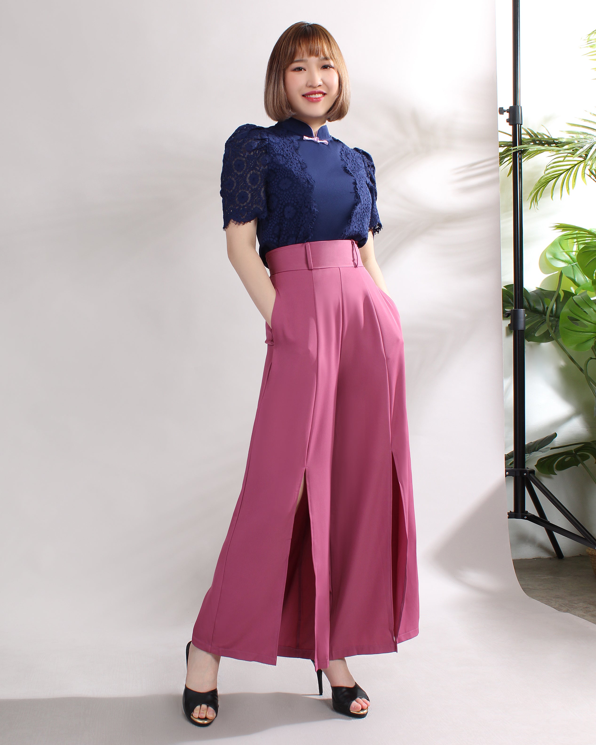 Front Slit Wide Leg Pants