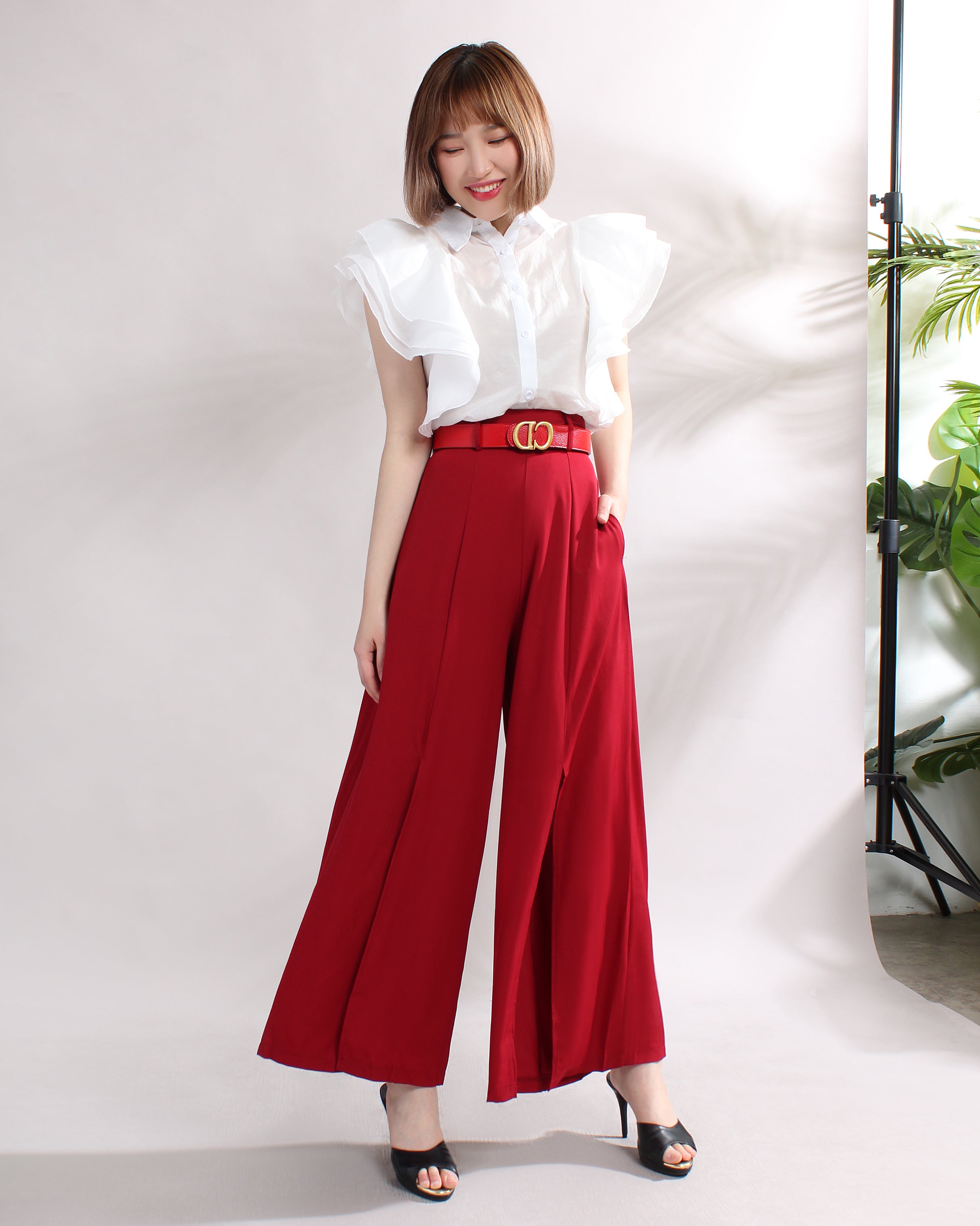 Front Slit Wide Leg Pants