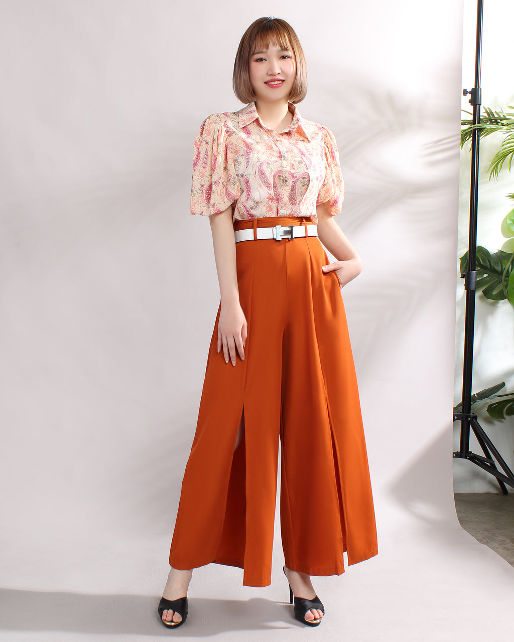 Front Slit Wide Leg Pants