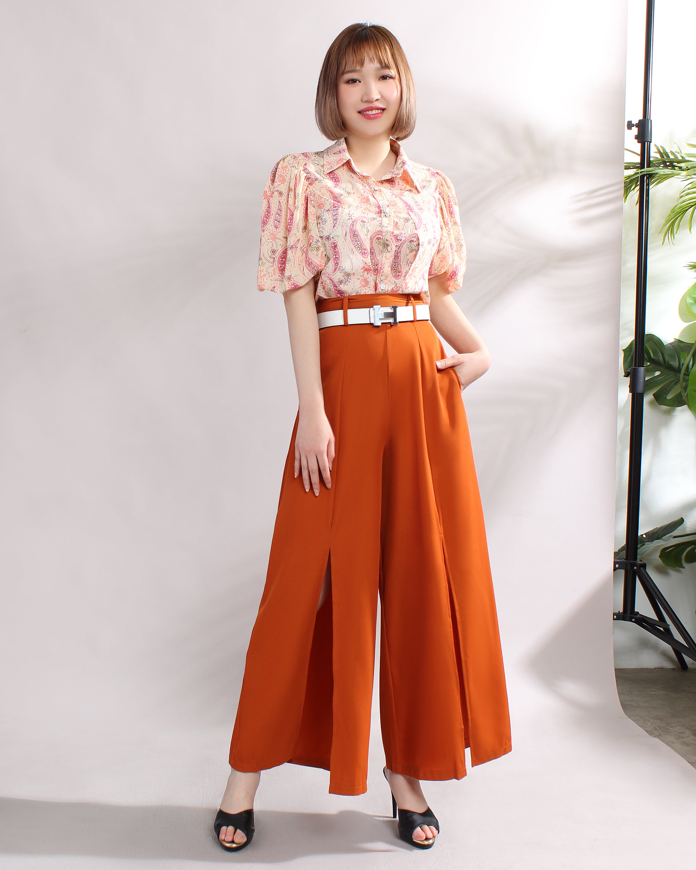 Front Slit Wide Leg Pants